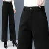 Women's Pants 2023 Autumn Winter Women Woolen Wide Leg Casual High Waist Loose Wool Straight Trousers Pockets Korean Solid Pant Q21