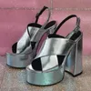 Olomm High Level Women Summer Sandals Chunky klackar Öppna tå Underbara silver damer Party Shoes US Size 35 43 44 45 46 47