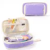 Duurzame potloodtas Solid Color Dubbele lagen Koreaanse stijl School Ball-Point Pen Penchanizer Pouch Classified opslag