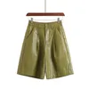 Kvinnors shorts Qoerlin S-4XL Fashion Pu Leather Shorts Kvinnors Autumn Winter Bermuda Elastic Midja Lossa Five Points Leather Trouser Shorts 230515