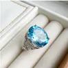 Cluster-Ringe Topas Ring Finger Natürlich Echt Blau 925 Sterling Silber Großhandel für Männer oder Frauen Edelsteingröße 12 16 mm