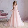 Party Dresses Pink Simple Deep V-Neck A-Line med Puffy Tulle Applique SEBSIDE STEVELESS Evening For A Wedding Court Train Summer