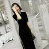 Vêtements ethniques rétro amélioré Double velours grande taille Cheongsam Style chinois col montant couture haute fendue élégante robe Qipao