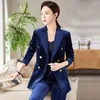 Tweedelige broek voor dames 2023 Spring en herfstblauw Zwart Double Breasted Fleece Suite Coat Damesset Elegant Fashion Commuter Tren