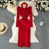 Casual jurken slanke halter nek sexy herfst bodycon gebreide katoenen trui lange jurk winter feest vrouwen schede elegante tuniekvestidos