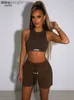 Tracksuits Sisterlinda Casual Sporty Women 2 -dames van dames 2 -delige tracksuit set geribbeld Skinny tanktops vesten+zweet shorts vrouwelijke bijpassende stretch outfits T230515