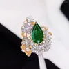 Cluster Rings Guild Hjy Colombia Origin Pure 18K Gold Jewelry 2.35ct Green Emerald Gemstones Diamonds Female For Women Fine