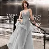 Festklänningar Greydish Blue Long Sweat Lady Girl Women Princess Prom Performance Banket Ball Dress Gown