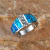 Wedding Rings Cute Female Blue Fire Opal Stone Ring Boho Silver Color Jewelry Vintage Engagement For Women