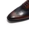 Genuine Cow Leather Shoes Business Casual British Mens Lace Up Derby Bright Formal Oxford Handmade Black Big Size Patchwork