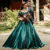 Vestidos de festa à noite verde para mulheres Apliques 3/4 mangas de renda com miçangas de cetim vestido de baile de maneira árabe de concurso formal