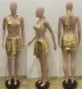 Sexy Club Skirt Set Designer Halter STRAPLUST TUPS TOPS LACE UP BODYCON MINI TIRTS 2 PIET SHINNY LIGHTLUB PARTITS 9868