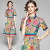 Casual Dresses Runway Flower Dress Summer Dress Shirt Women Button Letters C Floral Print Sicilian Short Sleeve Bohemian Beach Dresses Female 230512