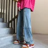 Jeans masculinos Harajuku Flama Bordada Calça de Cargo Bordada Y2K Artilha de rua para homens Moda de moda Trendência larga de tendência