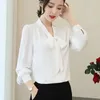 Women's Blouses Spring Chiffon losse shirt tops lange mouw boog vaste kleur all-match blouse temperament elegante vrouwen kleding