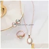 Pendant Necklaces 3Pcs Elegant Transparent Gemstone Earrings Rings Set Combination Jewelry Gift For Girlfriend Mom Drop Deliv Dhgarden Dh7B2