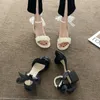 Sandaler Maogu Girl Shoes Summer Sandals Pearl Sweet Sweet Elegant White High Heels för kvinnor Elegant Woman Heeled Shoe Footwear 230515