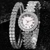 Wristwatches 2PCS Fashion Luxury Roman Pattern Diamond Ladies Quartz Watch Women Double Layer Bracelet