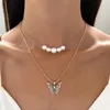 Chains Trendy Women Colorful Butterfly Pendant Necklaces Thai Pearl Double Layer Necklace Golden Choker Jewelry
