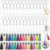 90/120 pièces bricolage porte-clés multicolore gland pendentif rond acrylique porte-clés métal porte-clés anneau ensemble accessoires en gros