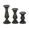 Portavelas de pilar de estilo torneado de madera de mango negro con 3 velas y acabado envejecido, juego de 3