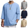 Mens Tshirts V Neck Shirt Plus Size Solid Topps Pullover Loose Top Summer Holiday Beach Casual Three Quarter Sleeve Linen Man 230512