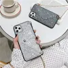 Card bag Insert card envelope iphone13 phone case Creative flash drill oblique body rope iphone14 phone case suitable