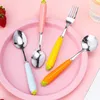 Dijkartikelen Sets Creative Carrot Spoon Fork Set roestvrij staal huishouden radijs kinderen dessert keramische handgreep keuken servies