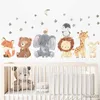 Kids' Toy Stickers Watercolor Cartoon Cute Africa Animals Wall Stickers Elephant Giraffe Bear Fox Kids Room Wall Decals Decorative Sticker for Wall