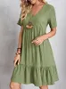 Freizeitkleider Vintage Boho Minikleid Damen Sommermode Lose Lässige Strandkleid Weiblich Hohe Taille Kurzarm V-Ausschnitt Fließende A-Linie Dame 230515