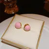 Stud Earrings Wholesale 2023 Pink Enamel Love Heart Circle Sweet Cute Versatile Drip Oil Earring For Women Girl Jewelry