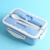 Bento Boxes Microwave Lunch Box Spoon Chopsticks Wheat Straw Office Cerier Eurs Outdoor Picnic Food Storage Container School Kid Bento Box 230515