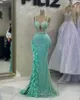 2023 Maj Aso Ebi Mint Mermaid Prom Dress Feather Crystals Luxurious Evening Party Party Second Reception Födelsedagsengagemang Klänningar Robe de Soiree ZJ264
