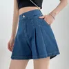 Damenshorts DFRCAEG Sommer-Denim-Shorts für Frauen, hohe elastische Taille, blau oder himmelblau, weites Bein, lockere Falten, Mini-Plus-Size-Shorts, Femme 230512