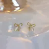 Stud Earrings Noble Temperament Bowknot For Women Exquisite Crystal Gold Color Ear Embellishment Jewelry Party Simple Gifts