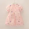 Fille robes 2023 été 3-12 ans chinois Han Style Hanfu enfants robe à manches courtes dentelle Cheongsam pour enfants bébé filles Q455