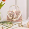 Sweet Baby Girls Pearl Sequin Handsbag Fashion Enfants Lace 3D Small Rabbit One Bager Sac Kids Plaid Chain Crossbody Body Sacs F1662