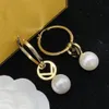 American Letter Circle Pearl Earrings Female French Niche Personality Temperament All-Match Silver Needle Earrings