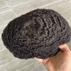 Durable Mono Lace 100% Cheveux Humains 10mm 360 Waves Afro Hommes Toupee Usage Quotidien Respirant Jet Black Système de Prothèse de Cheveux Indiens