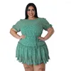 Plus size jurken mode dame zomer zomers korte mouwen chiffon casual geregen groene jurk vrouwen kleding temperament forens