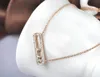 Pendant Necklaces Necklace Stainless Steel Silver & Rose Gold Color Slidable Rhinestone Crystal Engagemen Jewelry N18074