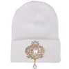 New Winter Hats For Women Warm Knitted Luxury Flower Crystal Beanies Hat Female Skullies Caps Gorras HCS332