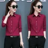 Women's Blouses Leisure White Black Red Shirt vrouwen Casual Koreaanse mode slanke lange mouw rapel shirts kantoor werk knop blouse blusas