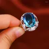 Bröllopsringar Rongxing Luxury Mystic Crystal Stone Big Oval For Women Silver Color Rose Gold Blue Green Engagement Ring
