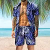 Mens Tracksuits Hawaiian Beachwear 2 Piece Set Bohemian Tracksuit Leaf Print Sets Lapel Collar Short Sleeve Ensemble Homme Vacation 230512