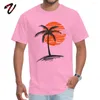 T-shirt da uomo Holiday Resort T-shirt per uomo uomo Cotton Tee Striped Line Art Top Sunset Palm Tree Beach Scenery Tshirt Casual Summer