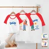 Aile Eşleşen Kıyafetler Baba Anne Kızı Oğul Kıyafetler Bebek Moda Karikatür Tshirt Yaz Anne Baba ve Ben 230512