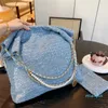 2023-French Womens Blue 22 Bag Tweed Bags Quilted Designer Handbags Metal Pearl Chain Shoulder Tote Gold Hardware Shopping Pouch Wallet Crossbody Purse 2Size