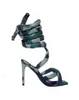 2023 Mesdames sandales en cuir véritable stiletto talon haut peep toe Jean couverture en tissu Gladiator satin SHOES party Ankle Strap mariage American Europe Cross-tied siz 34-44