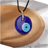 Pendant Necklaces Antique Deep Sea Blue Evil Eye Necklace Turkish Choker Glass Eyes Leather Rope Chain Jewelry Gift Drop Delivery Pen Dhlrv